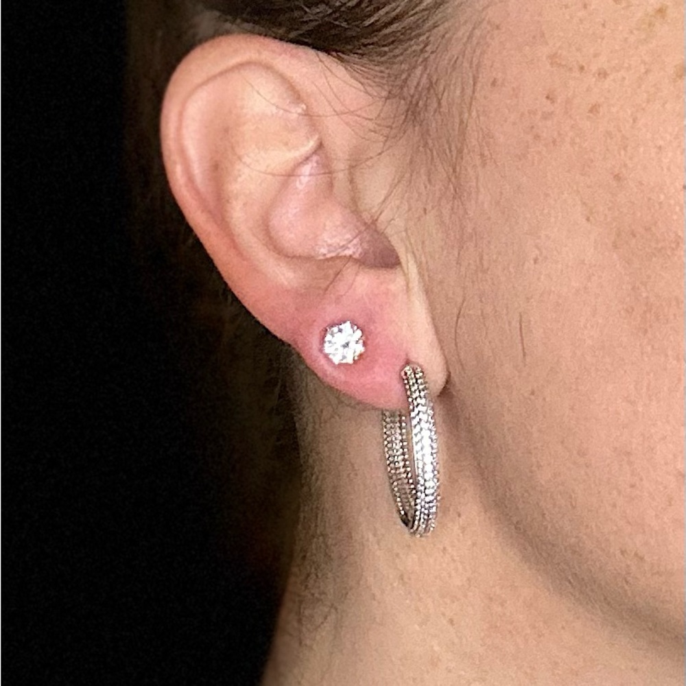 COPY - Set of 925 sterling silver hoops with Crystal accent and cubic zirconia …